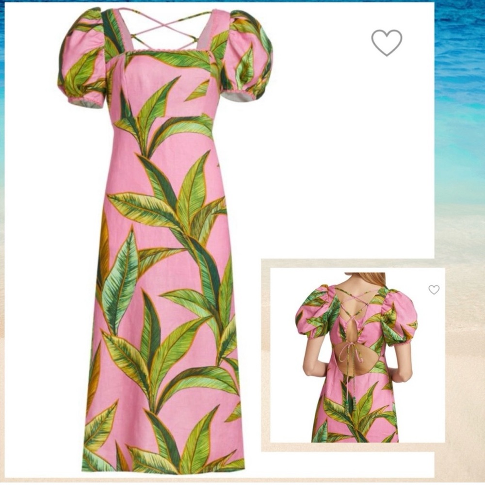 Farm Rio Foliage printed  Crossed Back Midi Dress!! New Without Tags